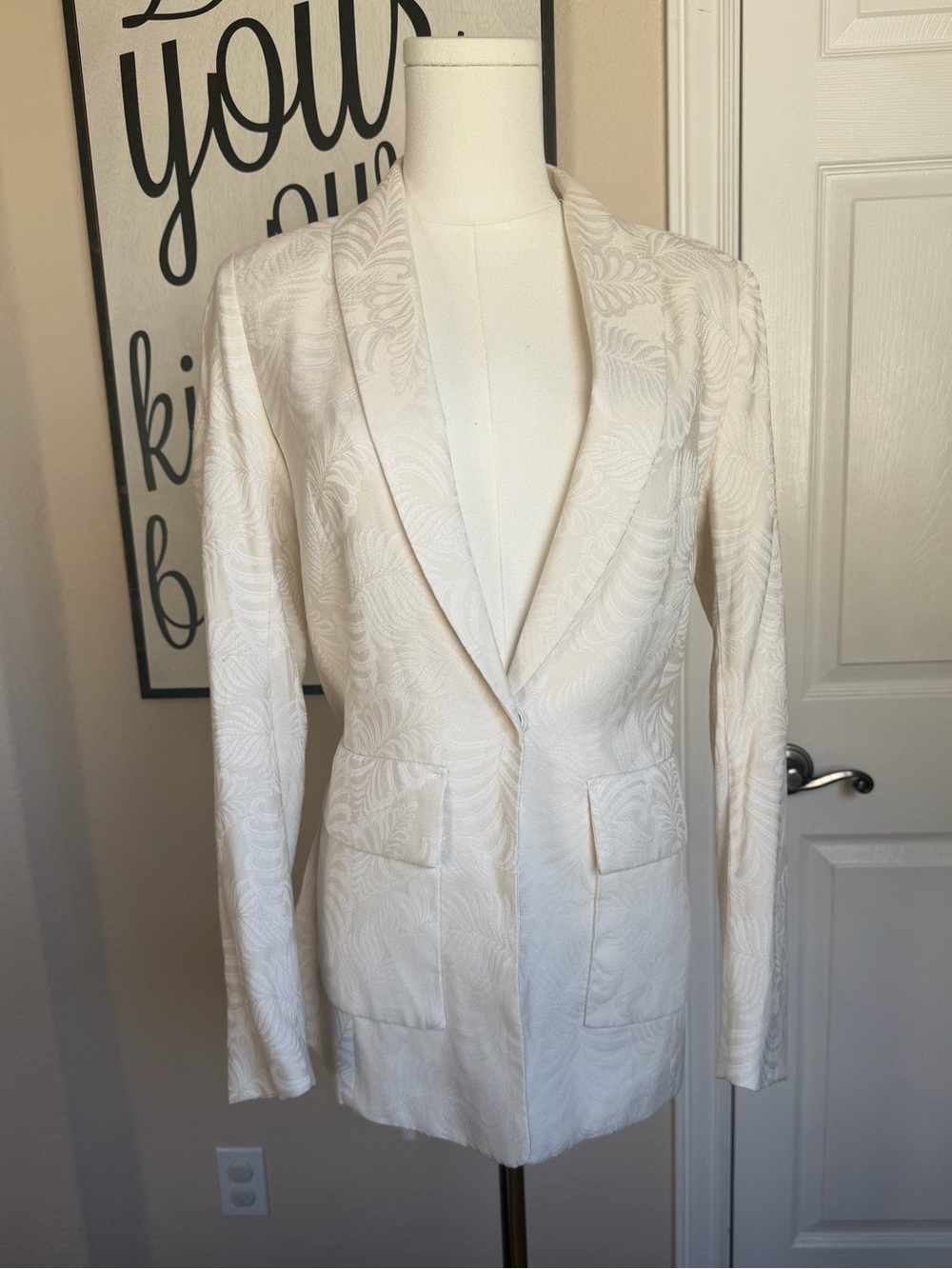 H&M Cream Textured Single-Button Blazer Jacket